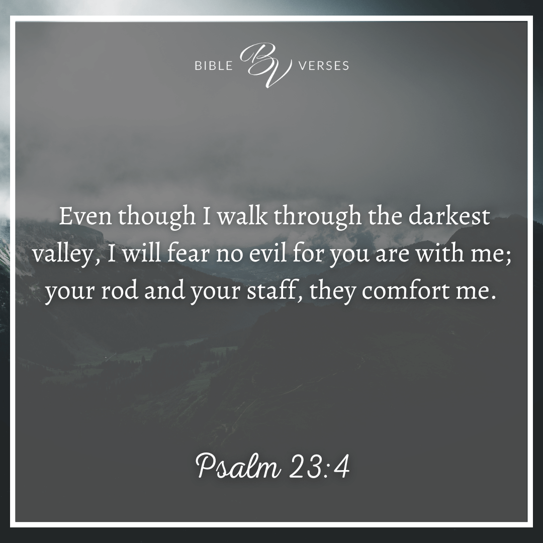 Bible verses on depression Psalm 23:4 Even though I walk through the darkest valley, I will fear no evil, for you are with me; your rod and your staff, they comfort me.